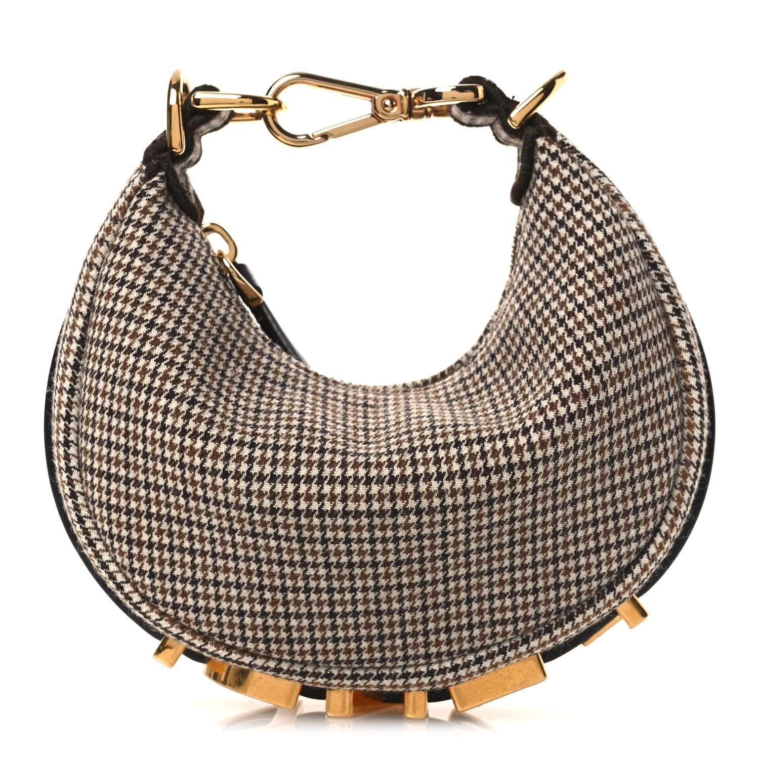 Wool Nappa Micro Houndstooth Nano Fendigraphy Hobo Charm Beige Moro