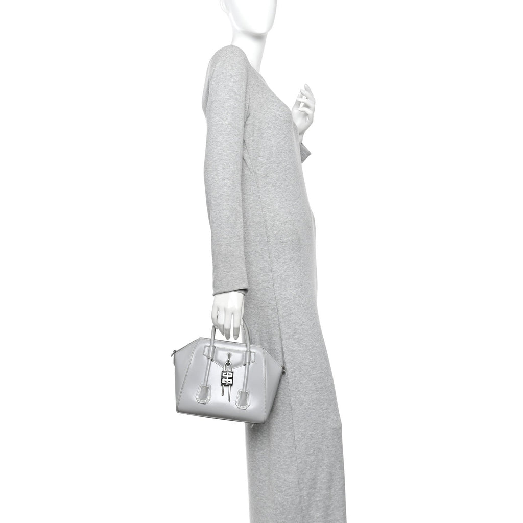 Box Calfskin Mini Lock Antigona Shoulder Bag Medium Grey