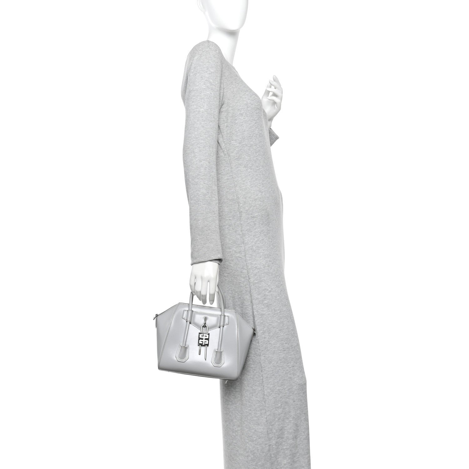 Box Calfskin Mini Lock Antigona Shoulder Bag Medium Grey
