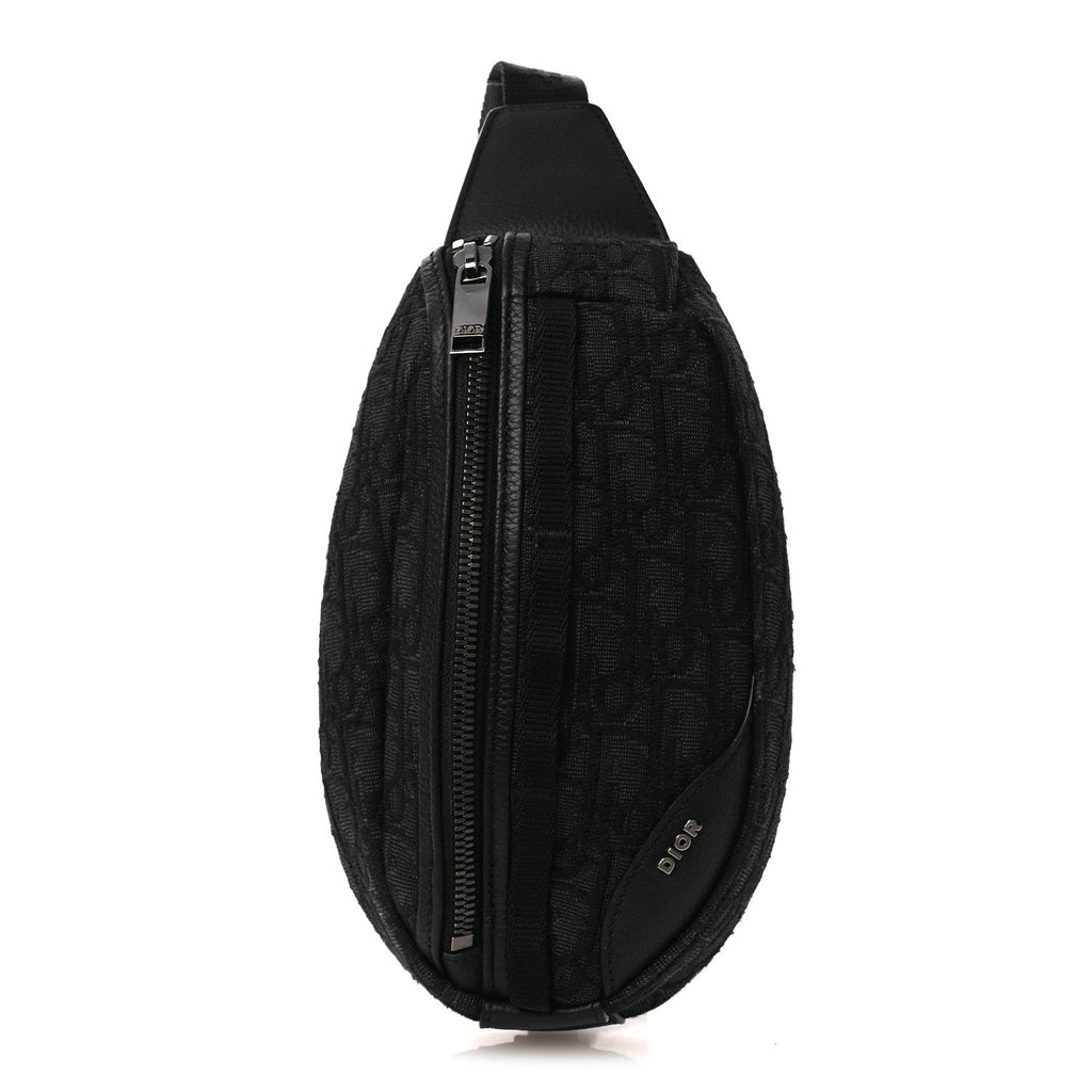 Grained Calfskin Oblique Scarab Sling Bag Black