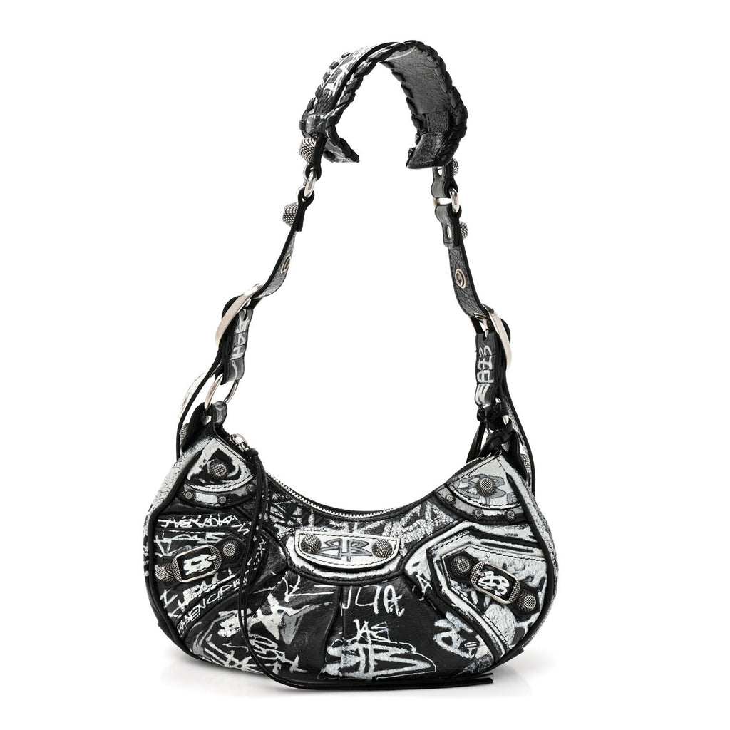 Agneau Arena Graffiti Le Cagole Shoulder Bag XS Black