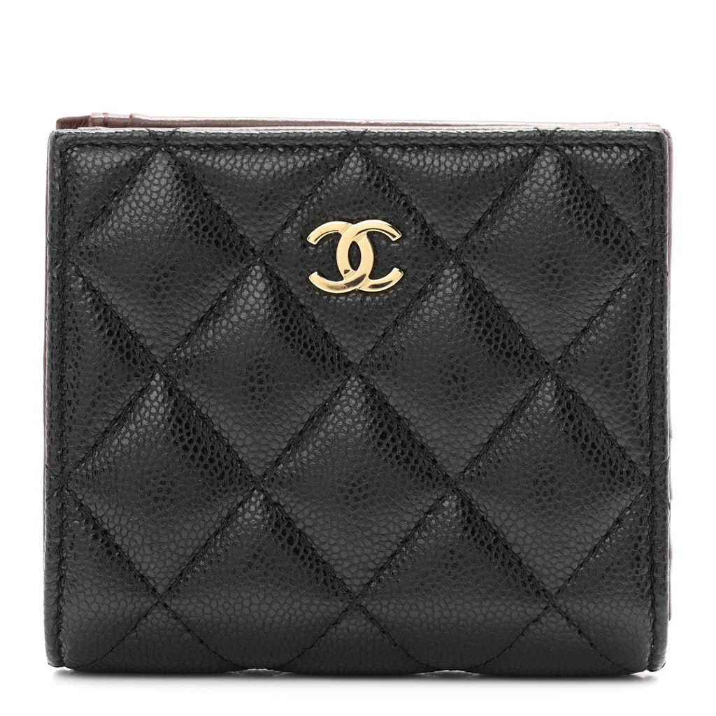 Caviar Quilted Compact Bifold Wallet Black