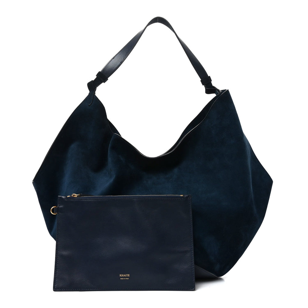 Suede Calfskin Medium Lotus Tote Midnight