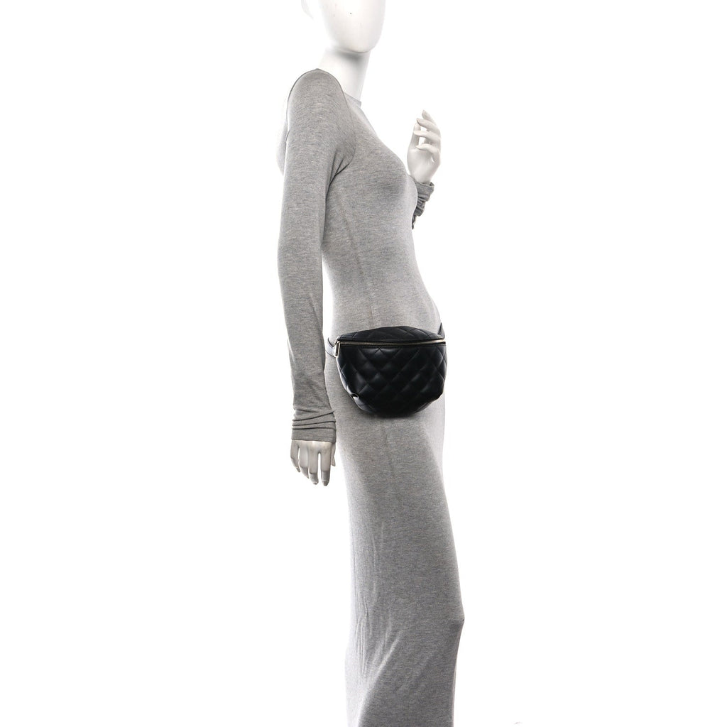 Calfskin Quilted Waist Belt Bag Black