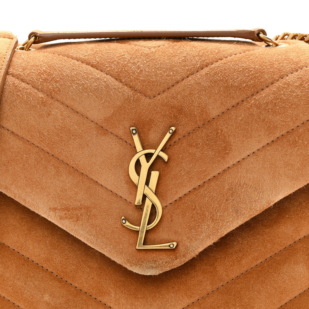 Suede Calfskin Y Quilted Monogram Small Loulou Chain Satchel Cinnamon