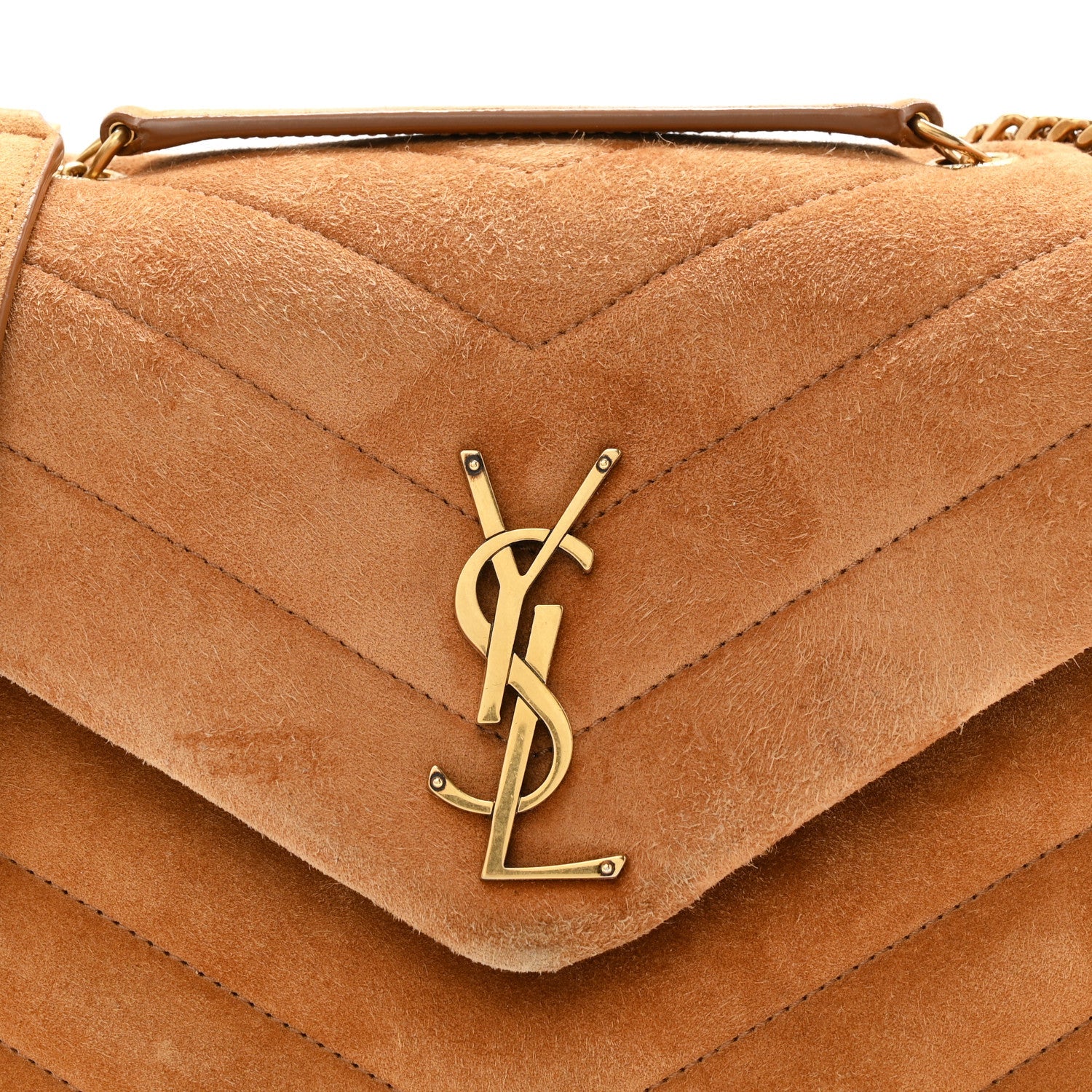 Suede Calfskin Y Quilted Monogram Small Loulou Chain Satchel Cinnamon