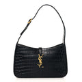Calfskin Crocodile Embossed Le 5 A 7 Hobo Black