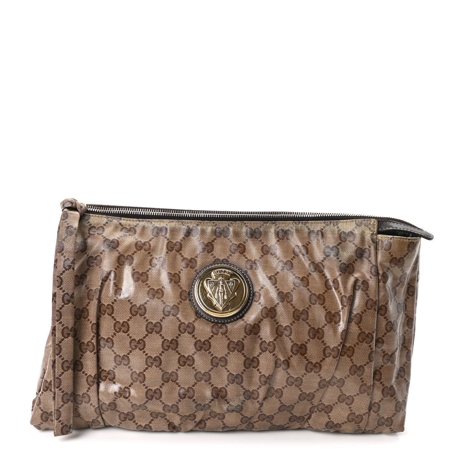 Crystal Monogram Large Hysteria Clutch Brown