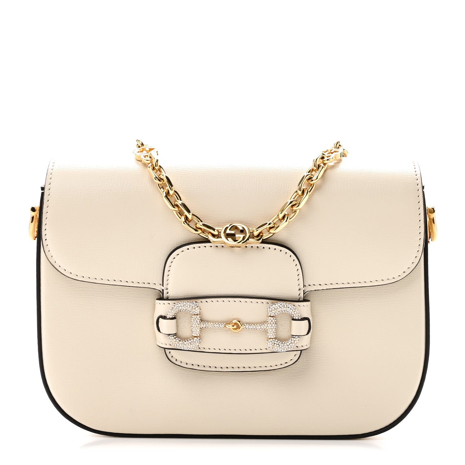 Azalea Calfskin Mini Crystal Horsebit 1955 Shoulder Bag Mystic White