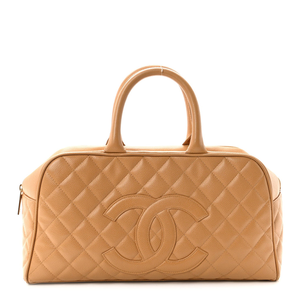 Caviar Quilted Large Bowler Bag Beige