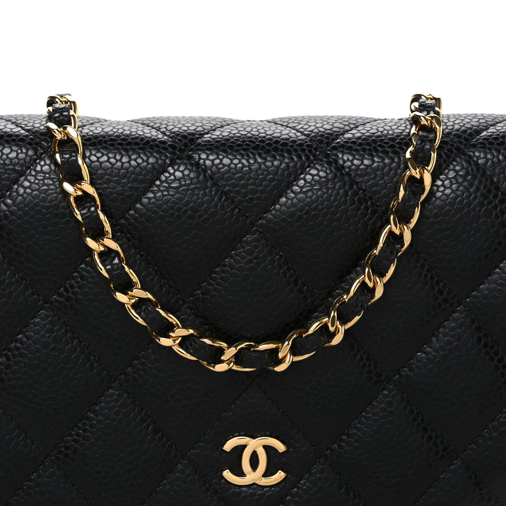 Caviar Quilted Wallet on Chain WOC Black