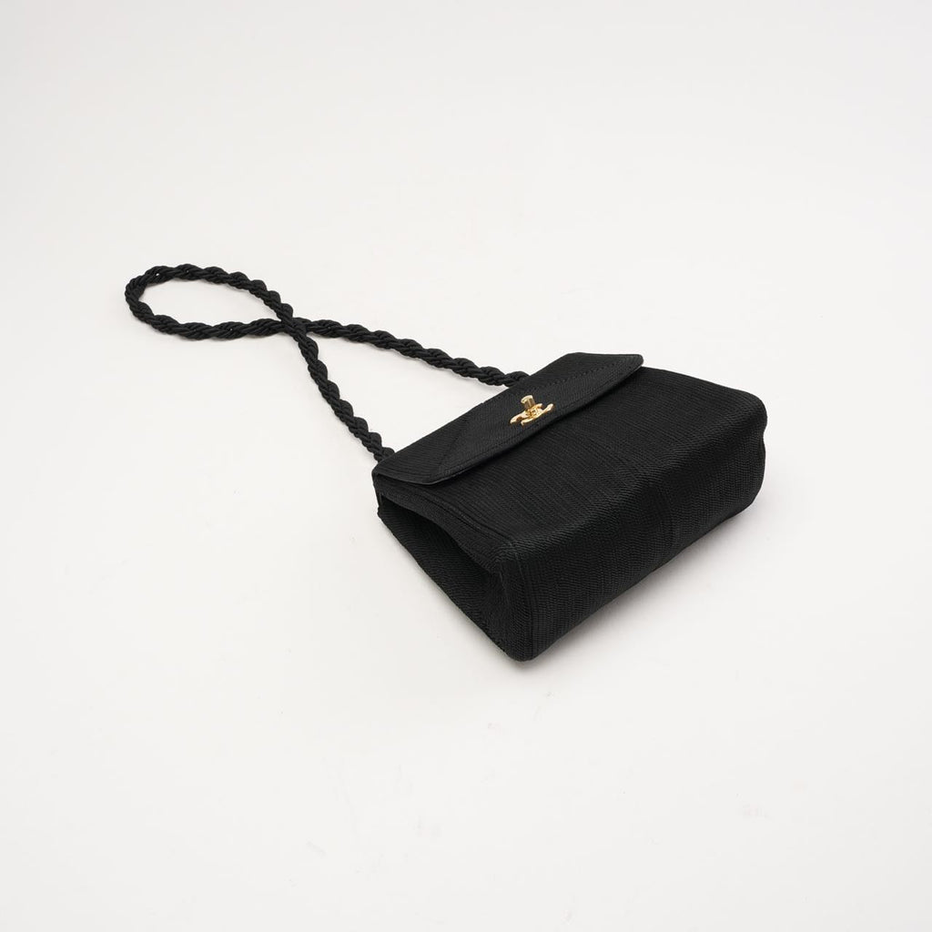 Chanel Vintage Silk Rope Mini Kelly Flap Black 1997