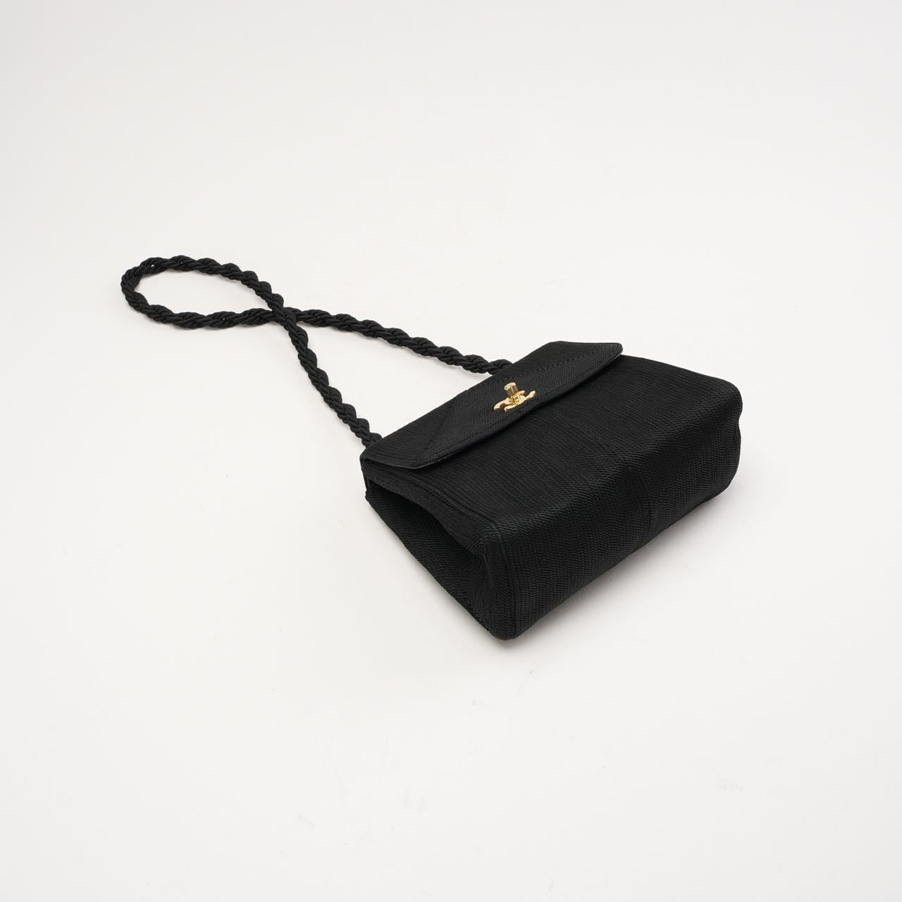 Chanel Vintage Silk Rope Mini Kelly Flap Black 1997