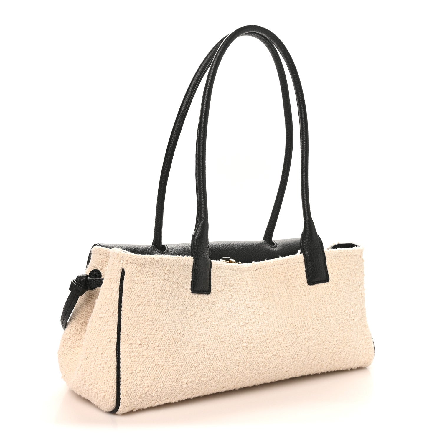Grained Calfskin Boucle Urban Essentials Small Shopping Bag Ecru Black