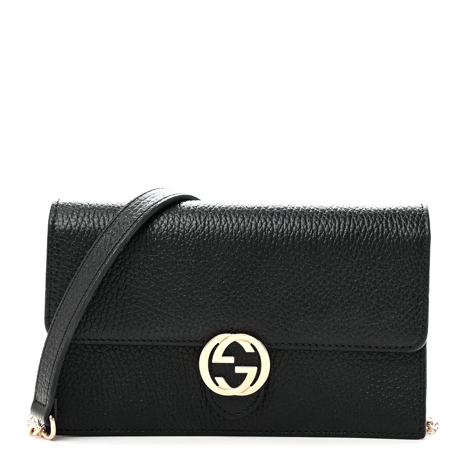 Dollar Calfskin Interlocking G Chain Wallet Black