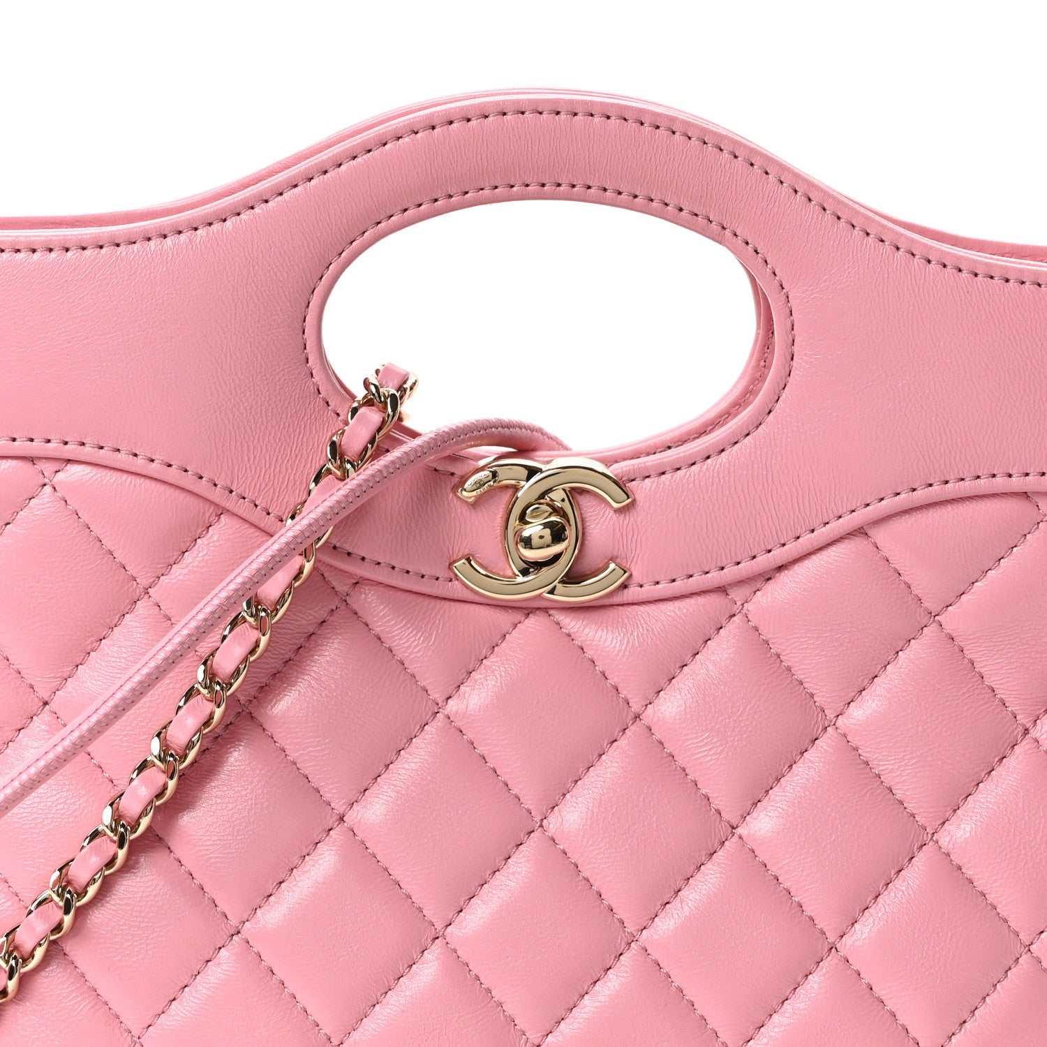 Shiny Lambskin Quilted Mini 31 Shopping Bag Light Pink