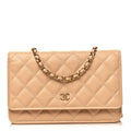 Caviar Quilted Wallet on Chain WOC Beige