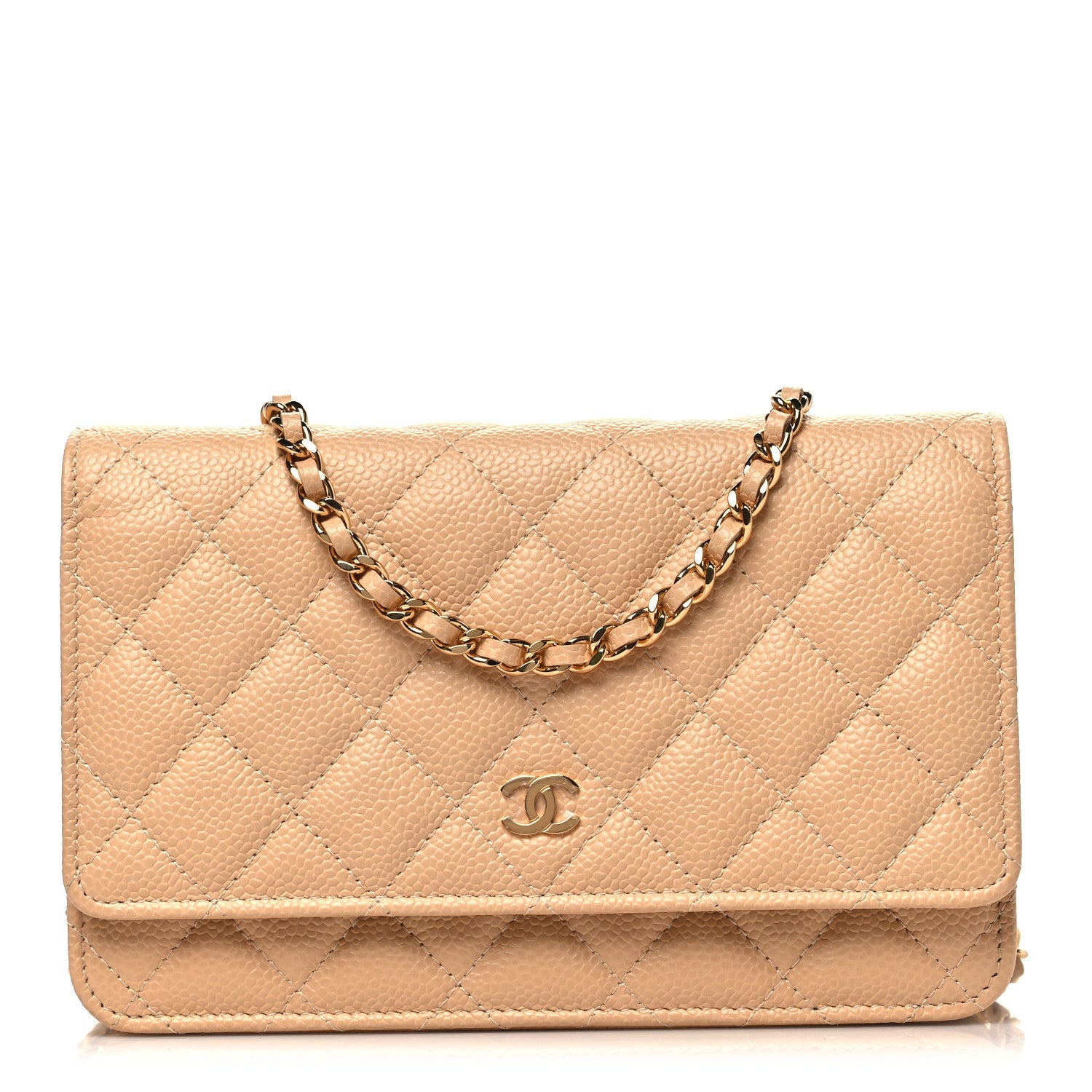 Caviar Quilted Wallet on Chain WOC Beige