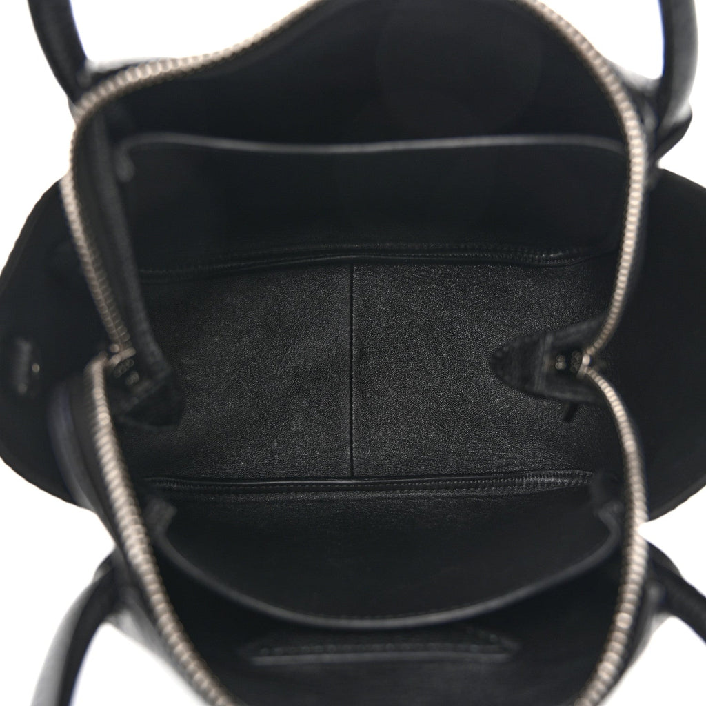 Vitello Daino Soft Mini Zippered Top Handle Bag Black