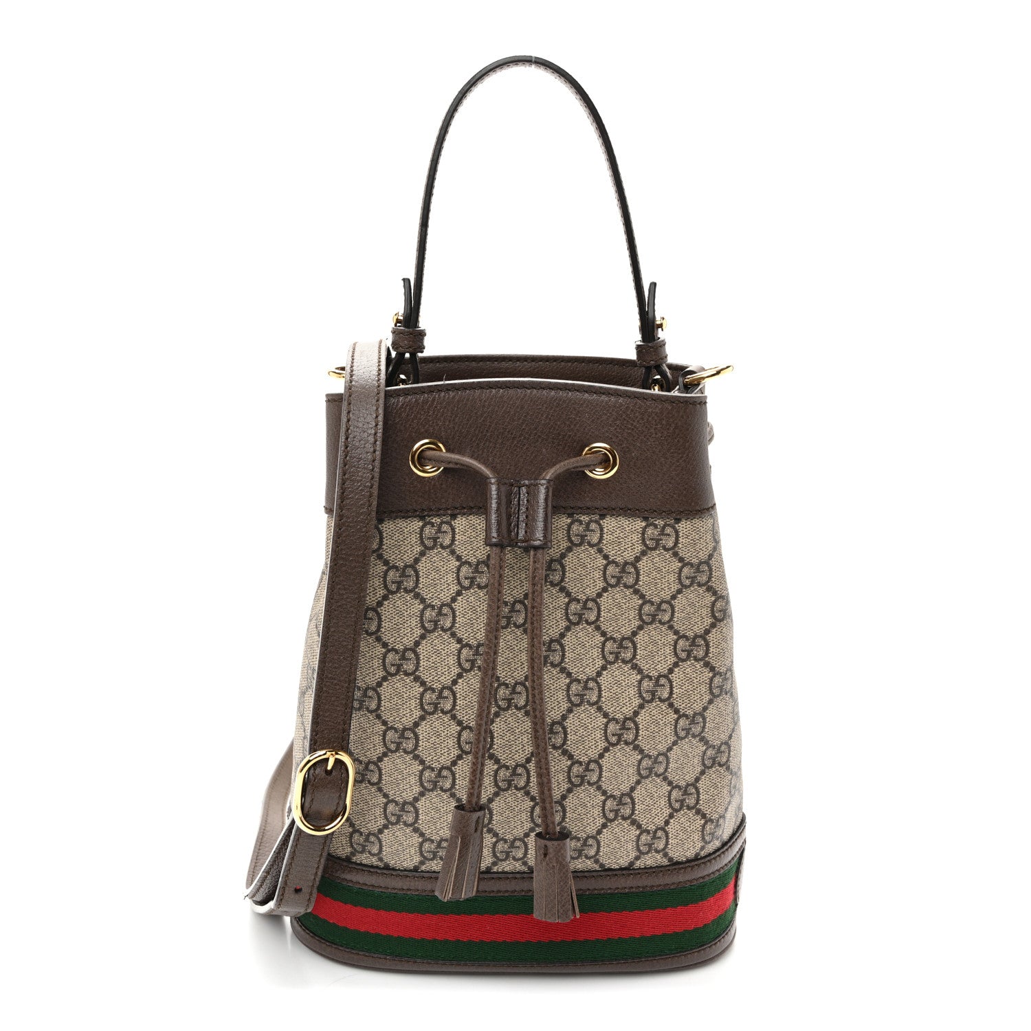 GG Supreme Monogram Web Small Ophidia Bucket Bag Brown