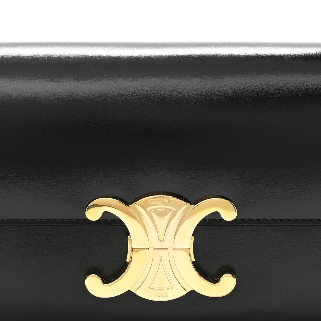 Shiny Calfskin Triomphe Shoulder Bag Black