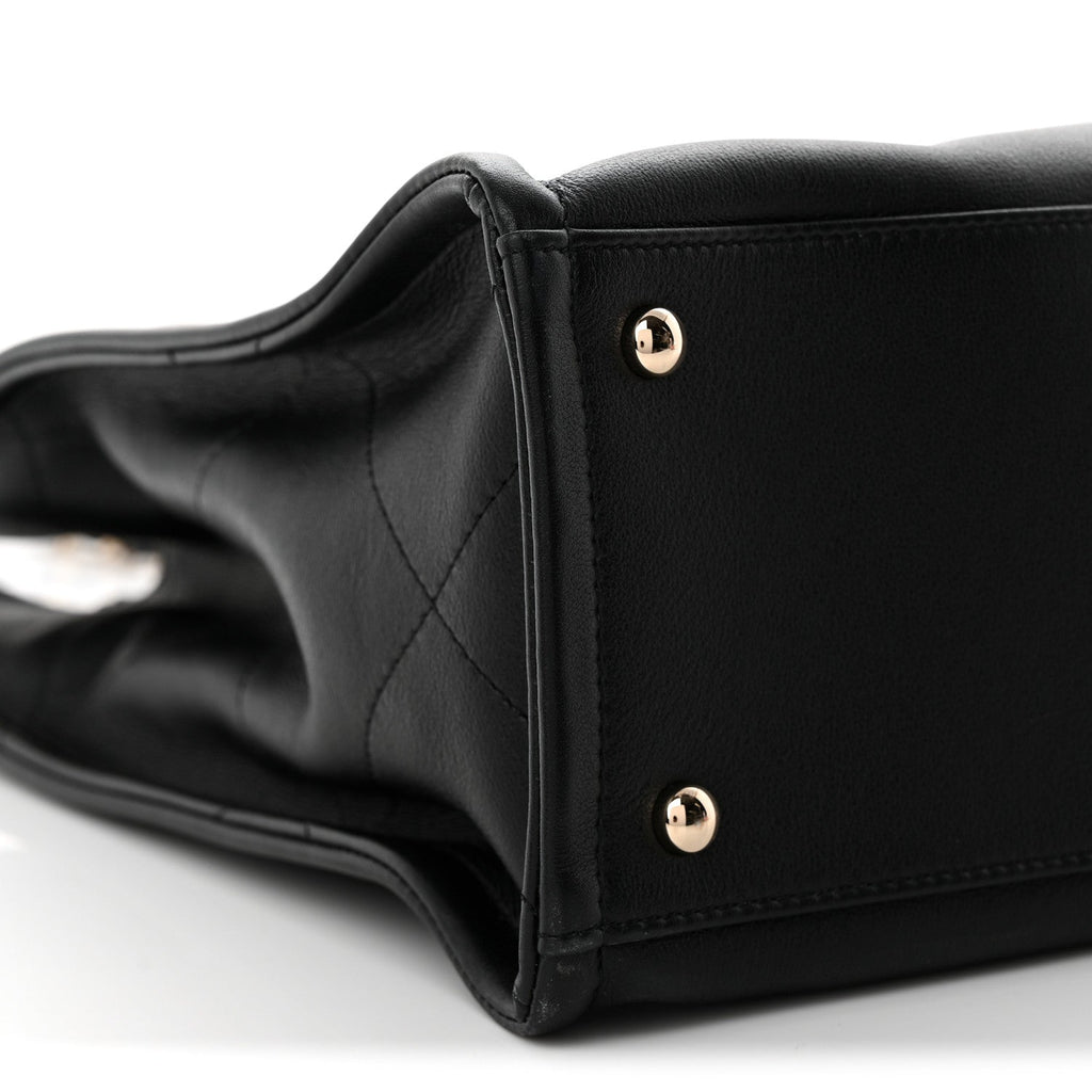 Calfskin CC Zipped Shopping Tote Black