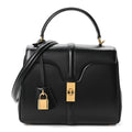 Satinated Calfskin Mini 16 Top Handle Bag Black