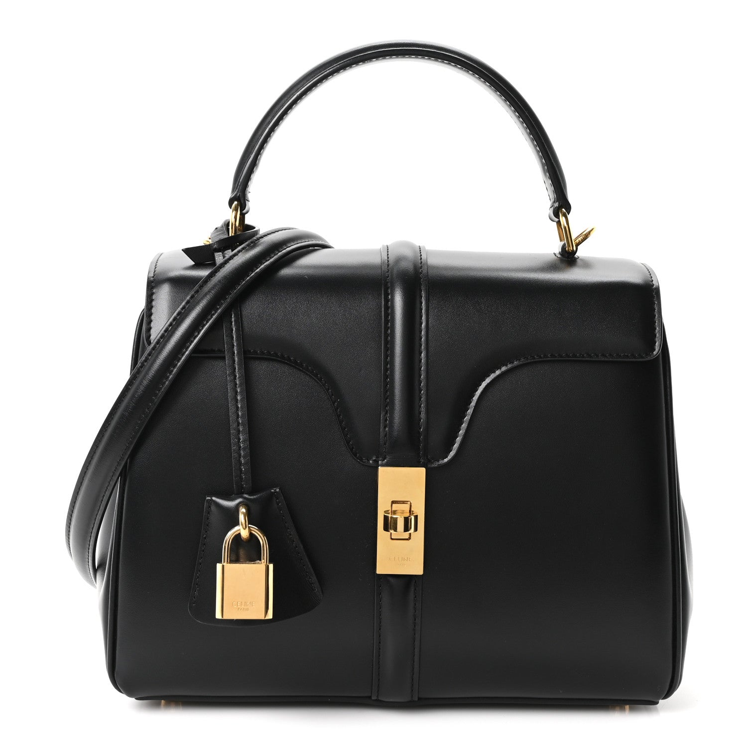 Satinated Calfskin Mini 16 Top Handle Bag Black