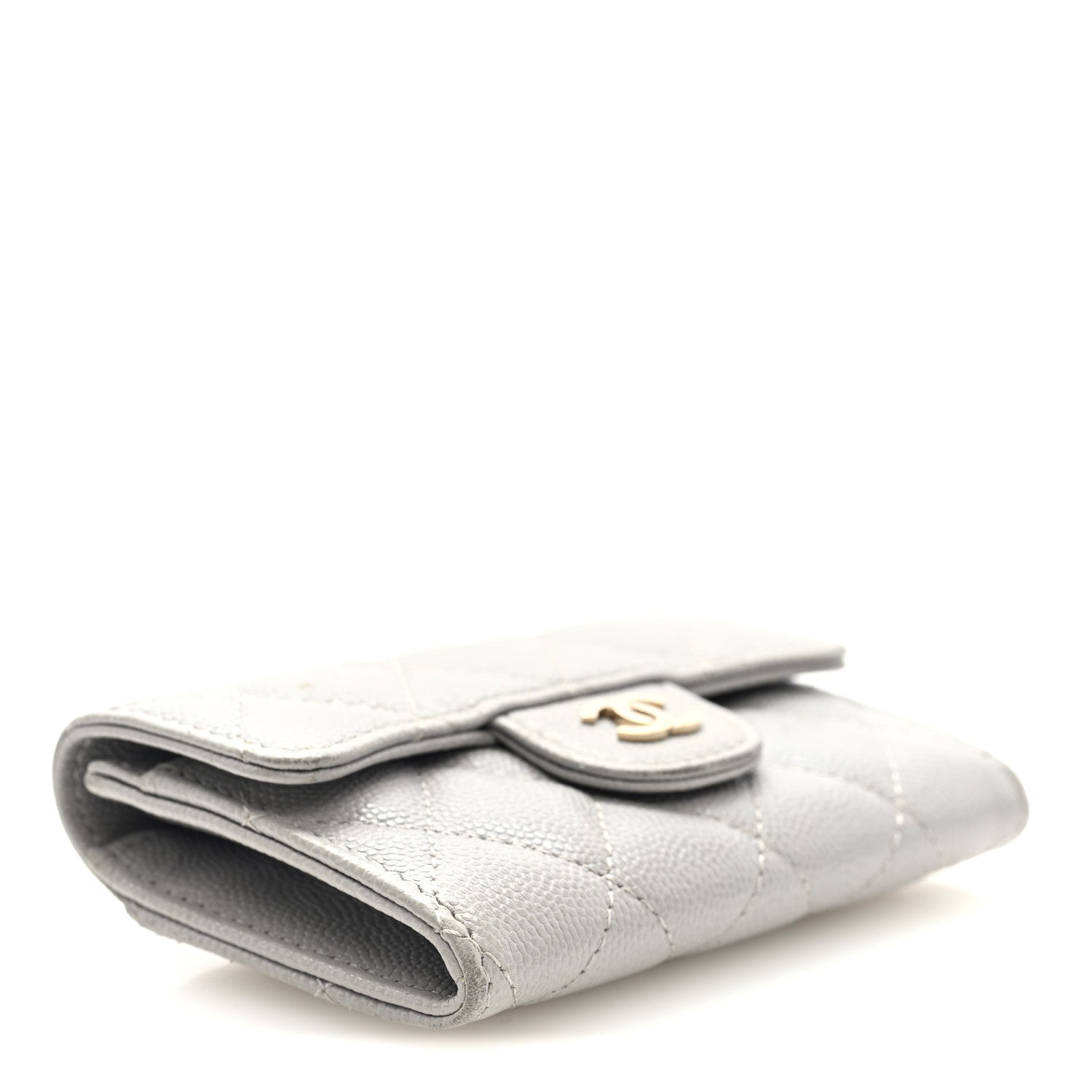 Caviar Quilted Flap Card Holder Wallet Grey