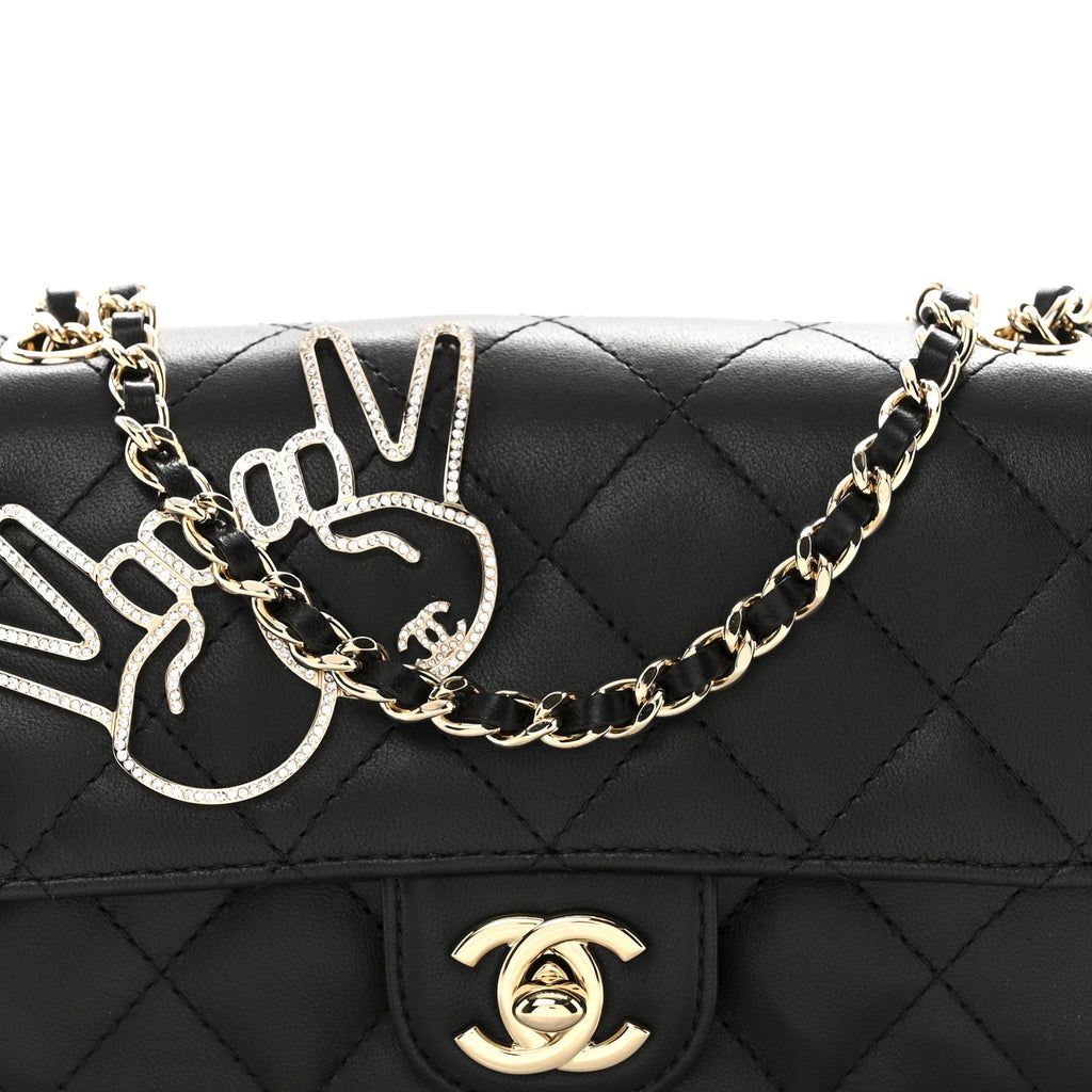Lambskin Quilted Extra Mini V For Victory Flap Black