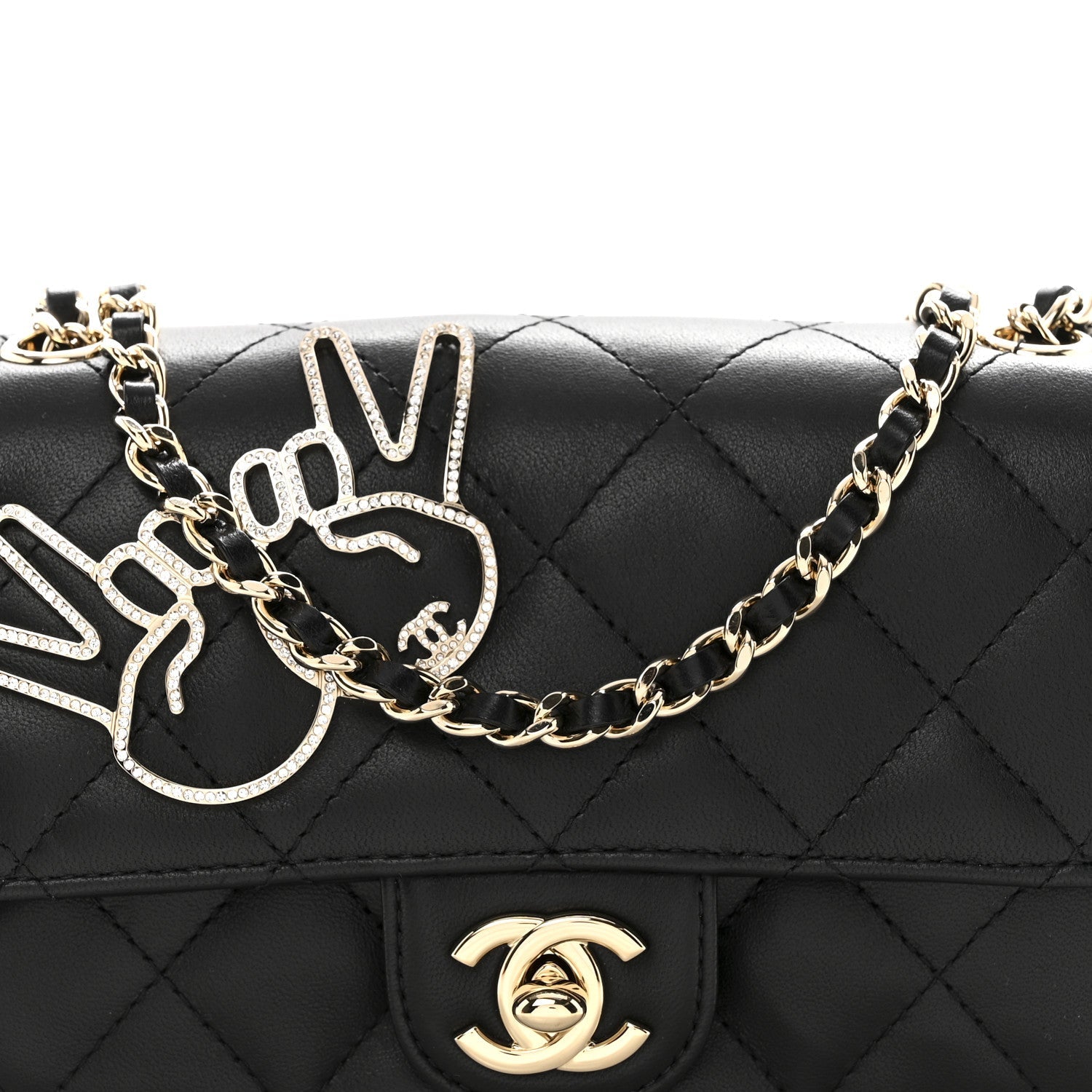 Lambskin Quilted Extra Mini V For Victory Flap Black