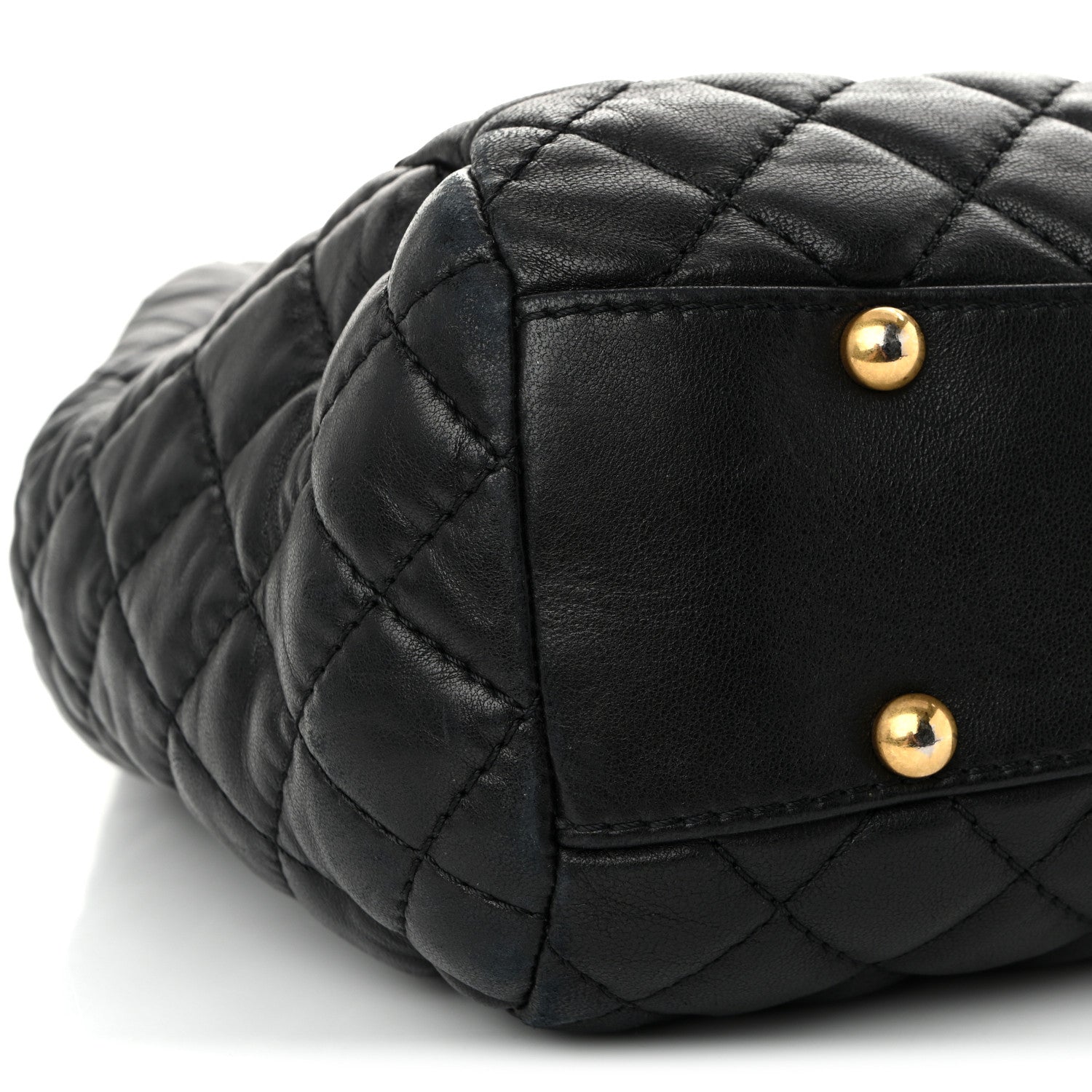 Lambskin Quilted Large Fluffy CC Shopping Tote Black
