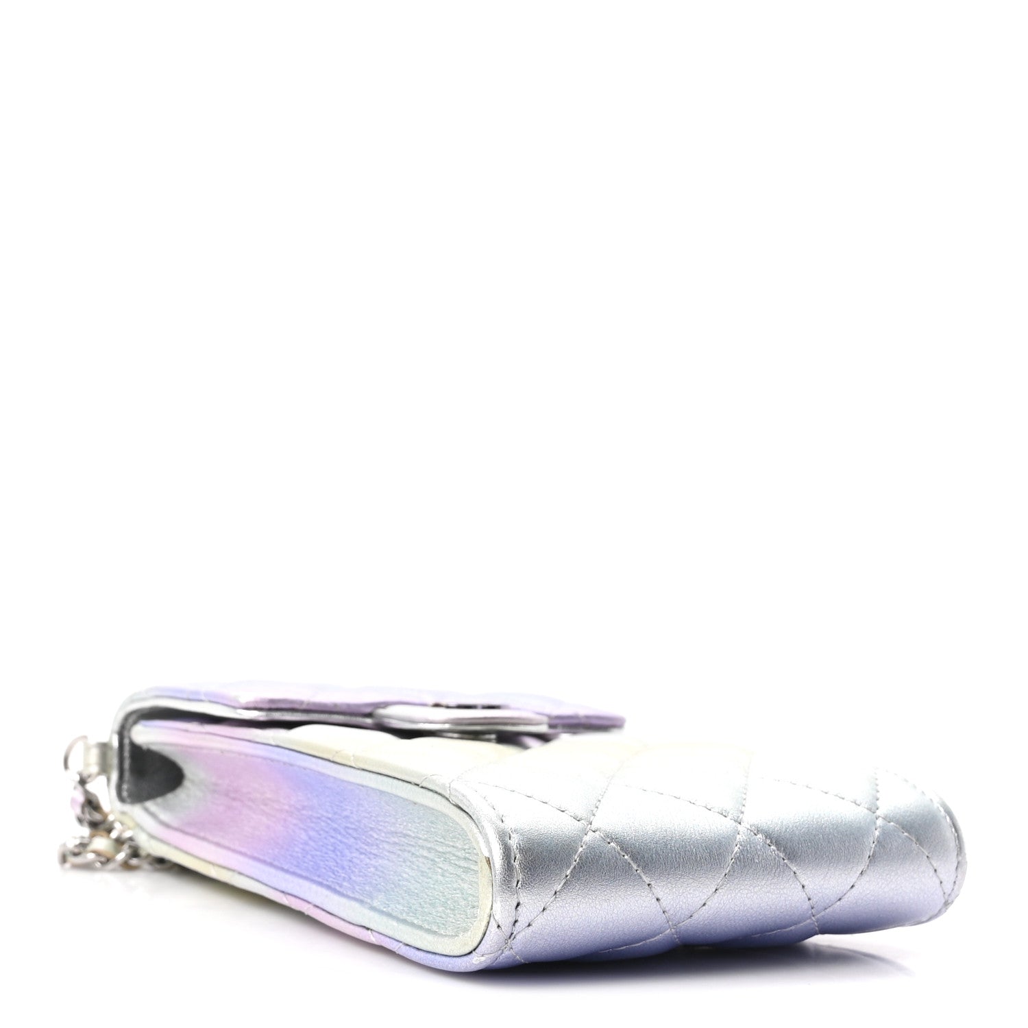 Gradient Metallic Calfskin Quilted CC Phone Holder Silver Blue Yellow Purple