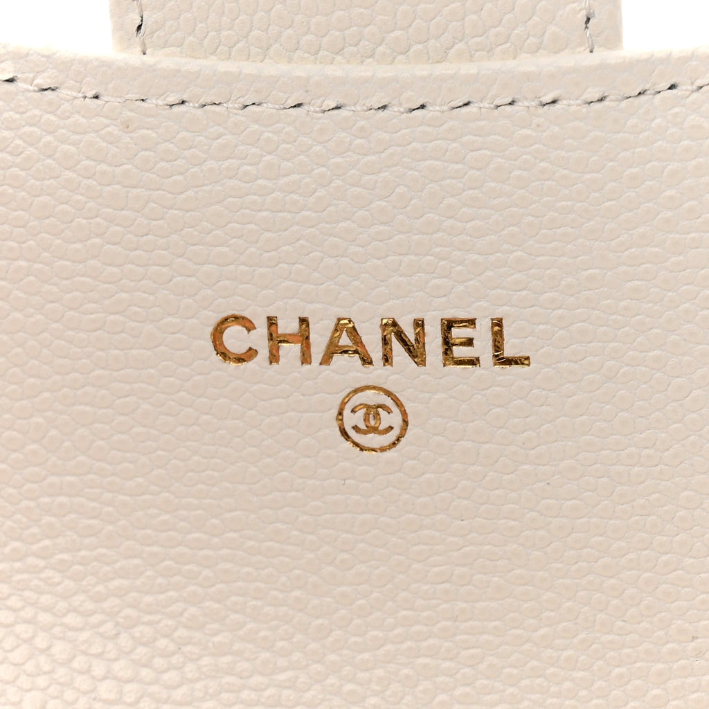 Caviar Quilted Flap Card Holder Wallet White