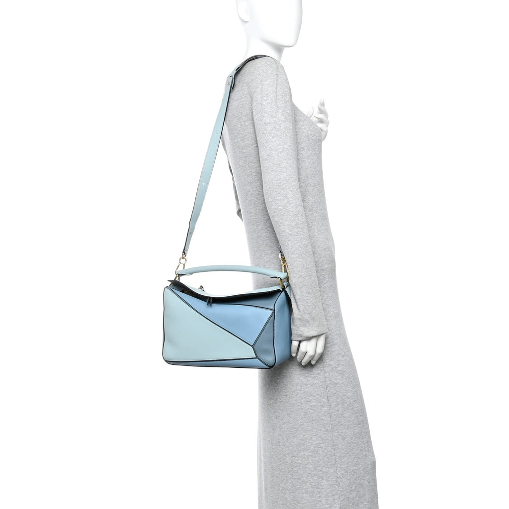 Calfskin Medium Puzzle Bag Aqua Light Blue Stone Blue