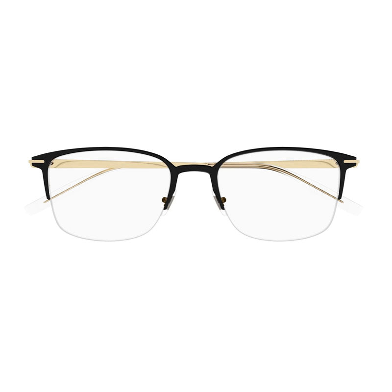Montblanc Eyeglasses Rectangle Semi Rim, Black/Gold Frame and Clear Demo Lens Lens MB0234OK003