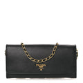 Saffiano Metal Oro Chain Wallet Black