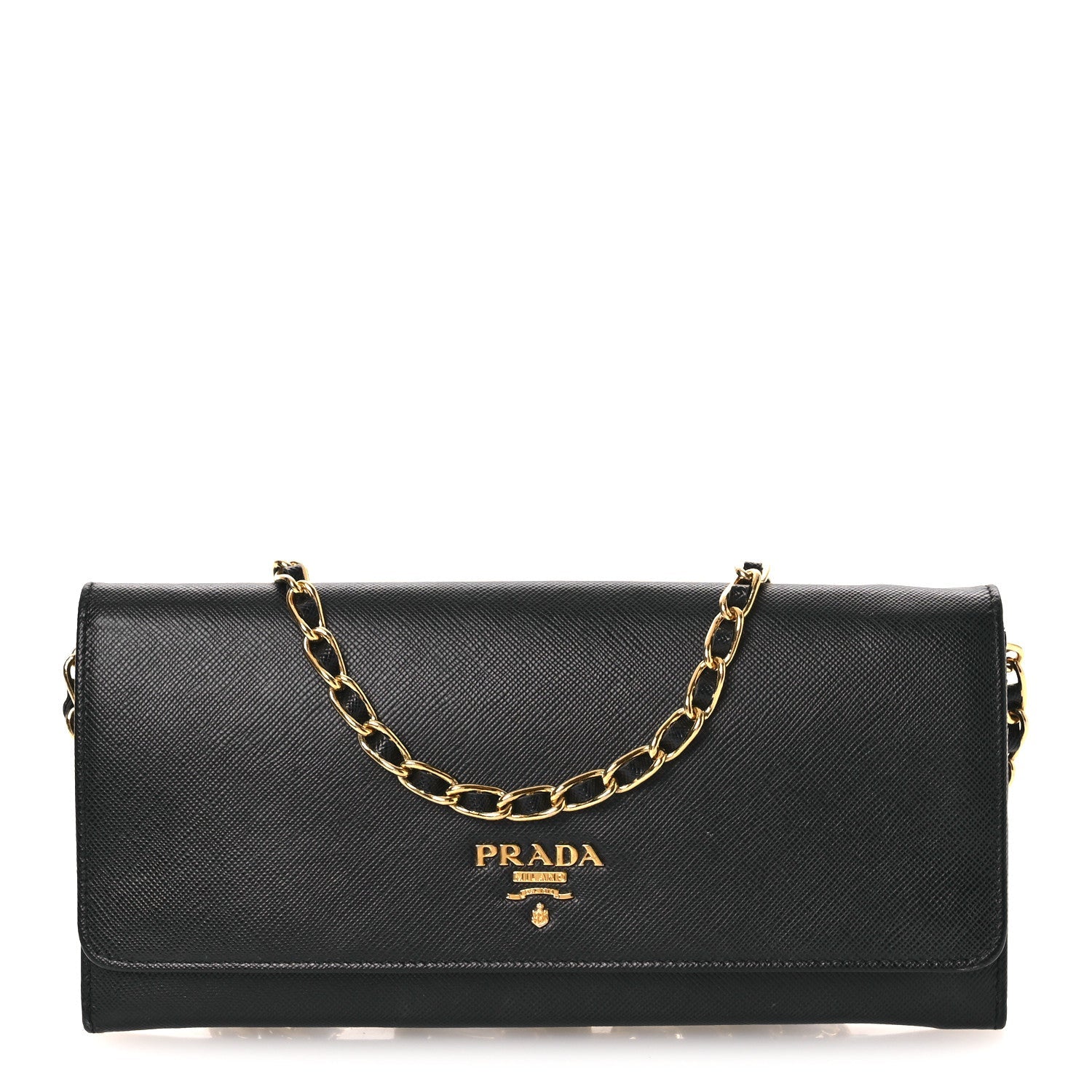 Saffiano Metal Oro Chain Wallet Black