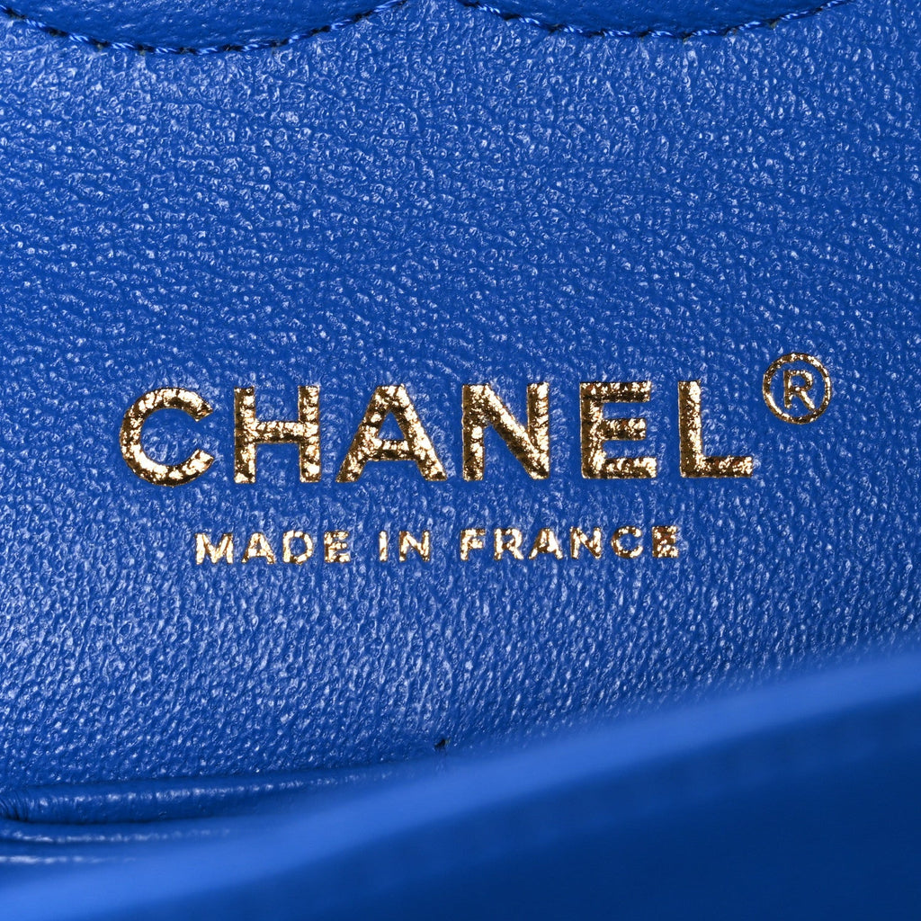 Lambskin Quilted Medium Double Flap Blue
