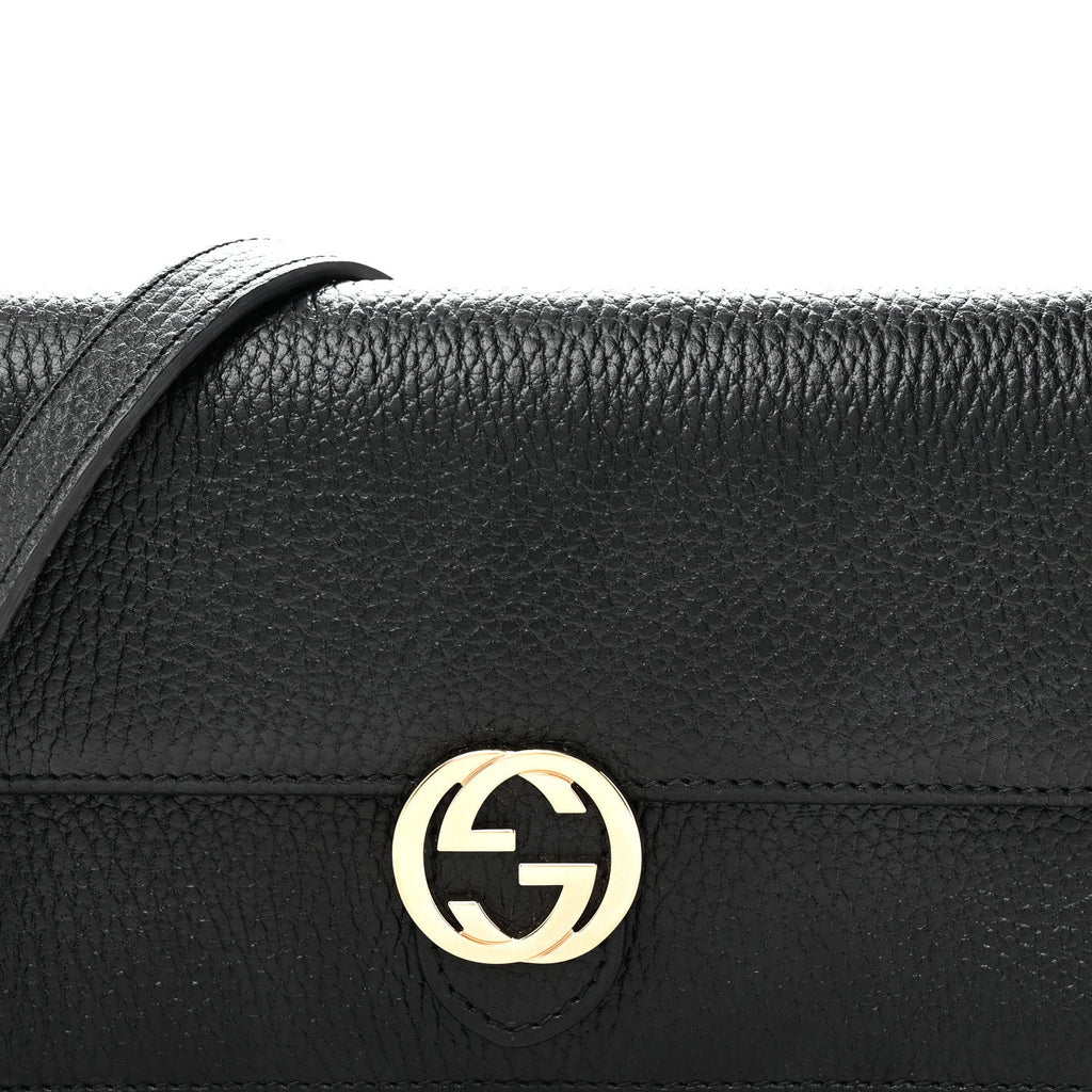 Dollar Calfskin Interlocking G Chain Wallet Black