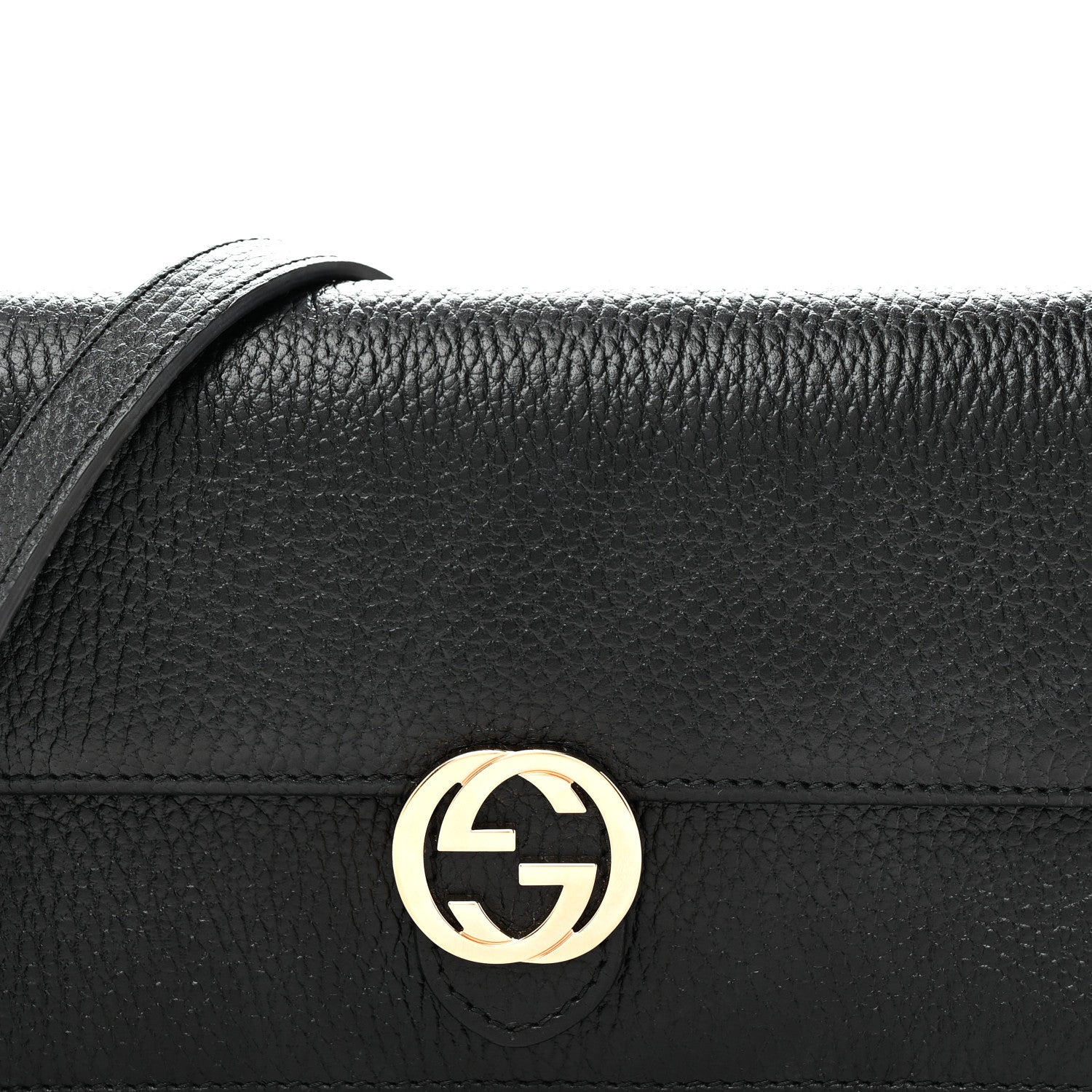 Dollar Calfskin Interlocking G Chain Wallet Black