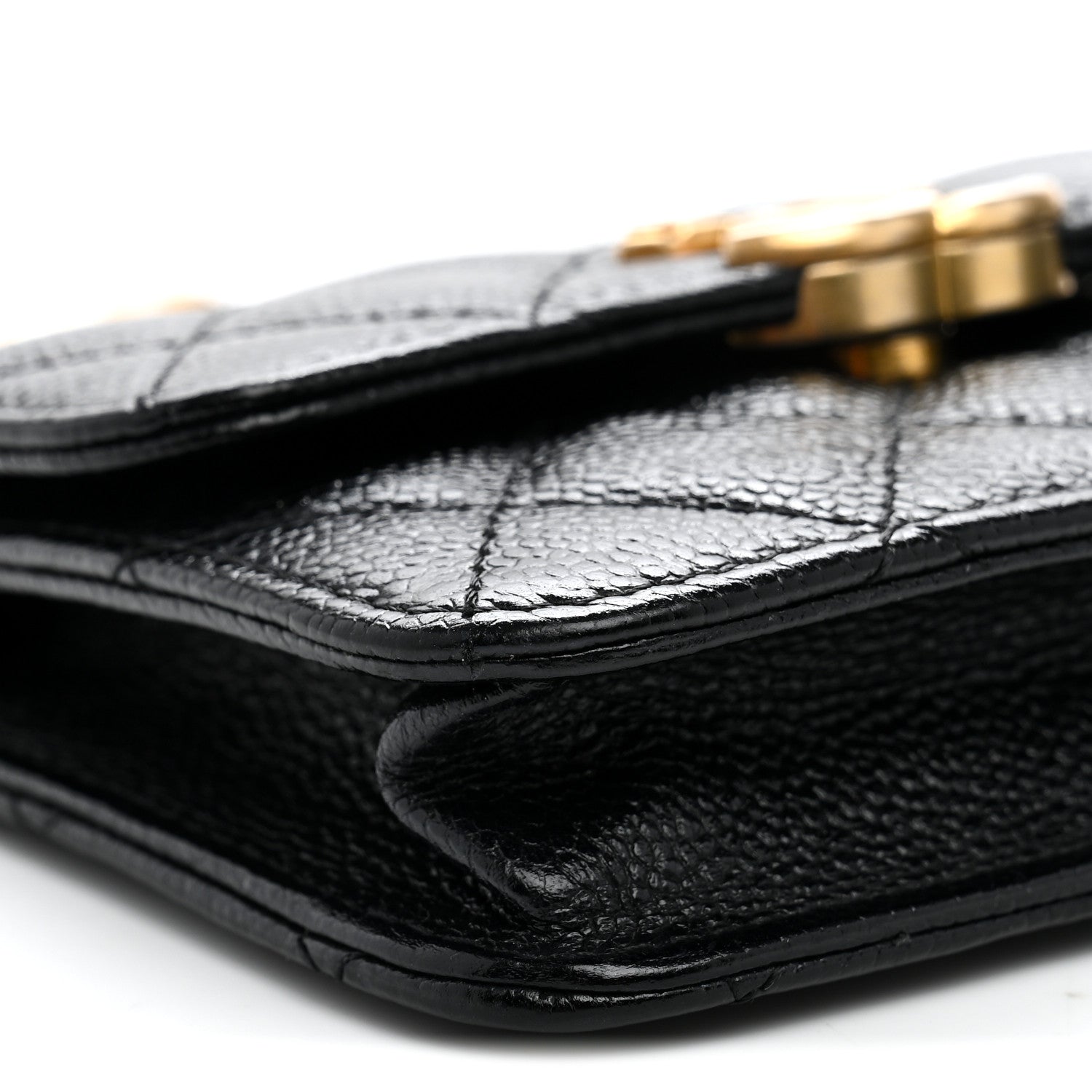 Shiny Caviar Quilted Chain Melody Card Holder On Chain Black