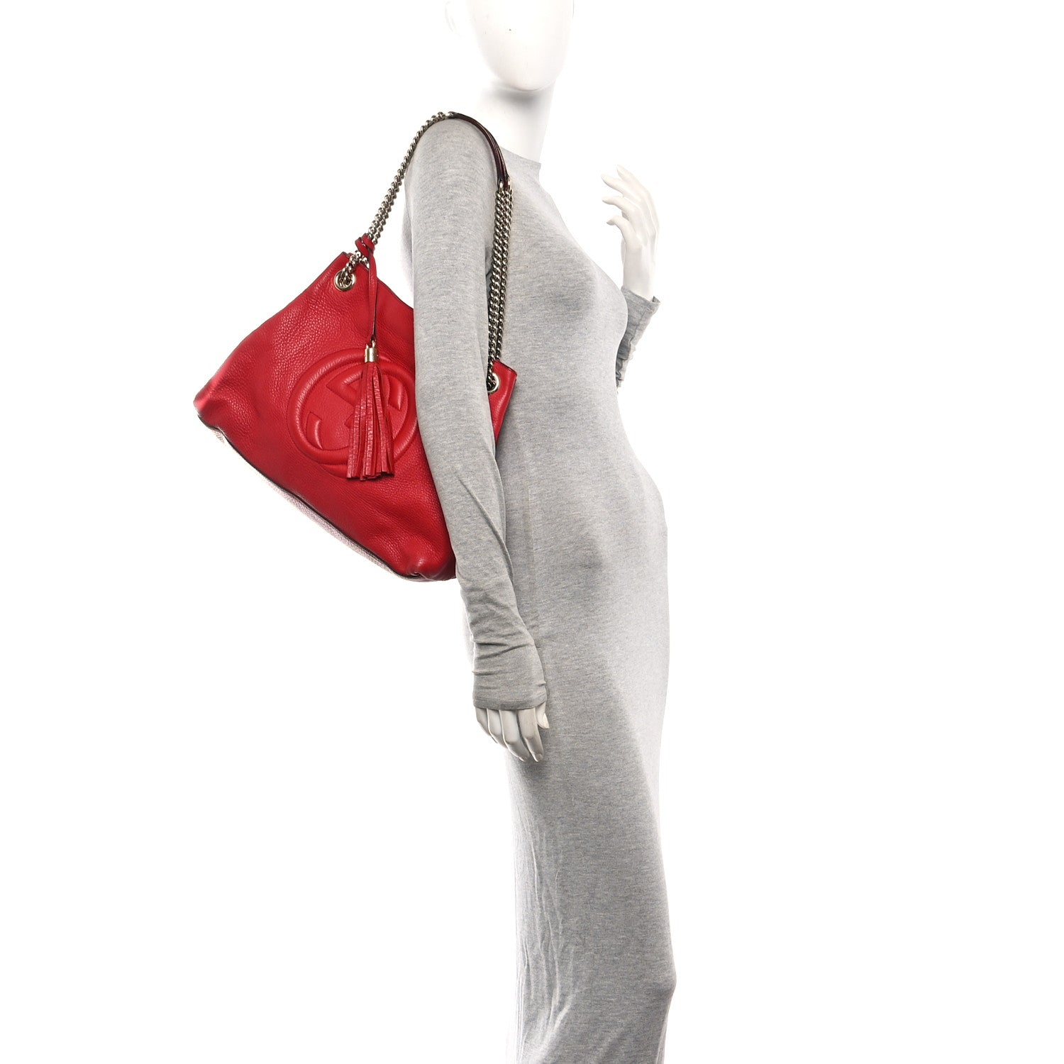 Pebbled Calfskin Medium Soho Chain Shoulder Bag Tabasco Red