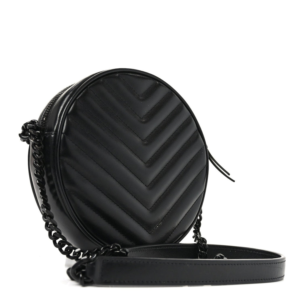 Calfskin Matelasse Chevron Round Vinyle Camera Bag Black