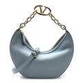 Grainy Calfskin Small Vlogo Moon Hobo Bag Blue