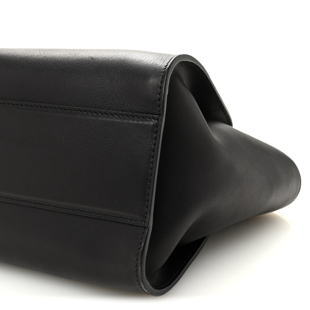 Polished Saddle Calfskin Marlo 12 Tote Bag Black
