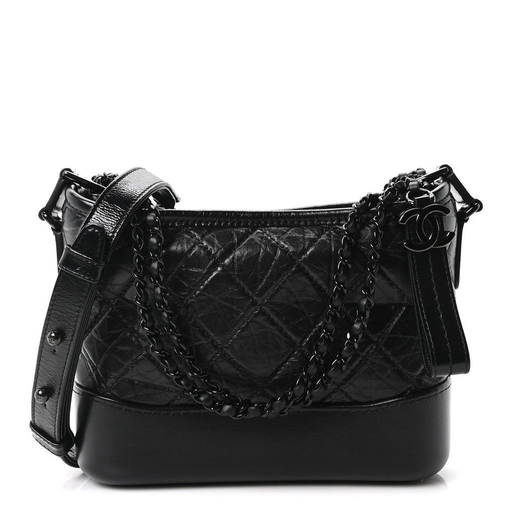 Aged Calfskin Quilted Small Gabrielle Hobo So Black