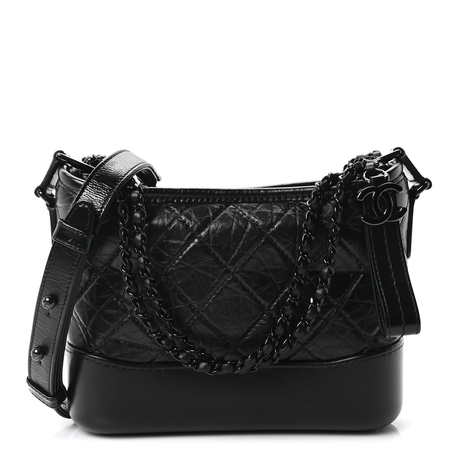 Aged Calfskin Quilted Small Gabrielle Hobo So Black