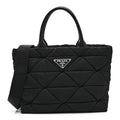 Re-Nylon Nappa Triangle Quilted Padded Small Double Handled Zip Tote Black