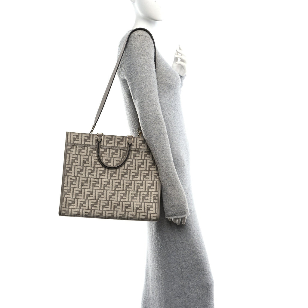 Chenille Vitello Cher FF Medium Fendi Sunshine Shopper Tote Tortora